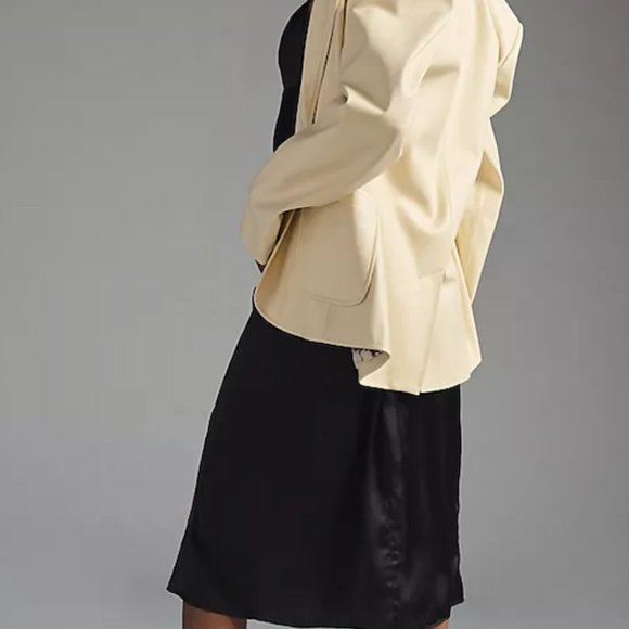 NWT By Anthropologie Faux Leather Blazer in Buttercream - 1X Plus - Picture 7 of 12